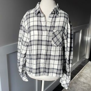 BP Plaid Puff Sleeve Cropped Button Down Sz M NWT